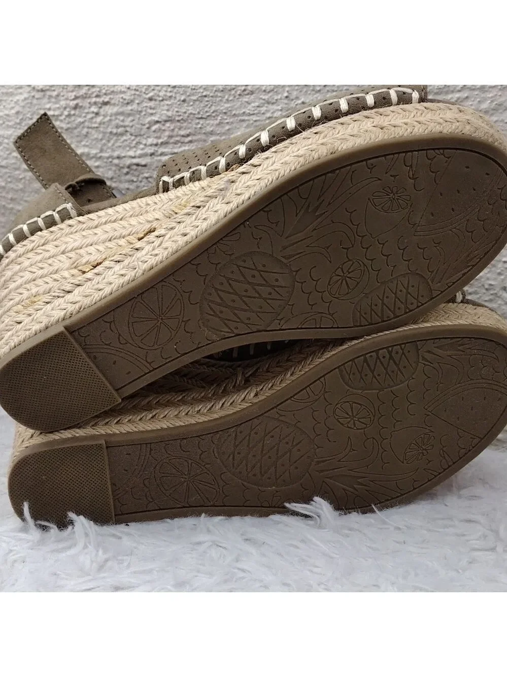 Jellypop Taupe Faux Suede Ankle Buckle Strap Wedge Heeled Espadrille Sandal Shoe